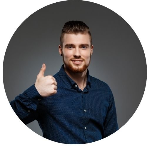 “young man professional headshot in circular frame”
